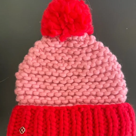 Kate Spade red and pink beanie. NWT Kate Spade NWT color block Winter Hat knit beanie Pink /Red  main image 4